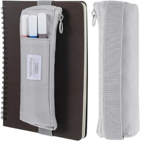 Pencil Holder Pouch for Notebook, Small Pen Holder with Zipper for Journal Case Book for Travel Hardcover Book Accessory Slim Grey Pencil Case for Planners