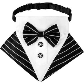 Dog Formal Bandana Tuxedo Scarf with Bow Tie Wedding Party Outfit Dress-up Accessories Dog Attire Costume Gentleman Neckerchief(Khaki,L)