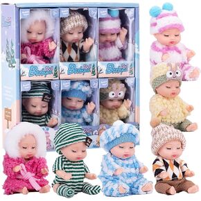 4 Inch Mini Baby Dolls 6pcs Gift Set Included Cute Small Baby Doll with Clothes Suitability Kids 3 and Up Birthday Christmas (Pink)