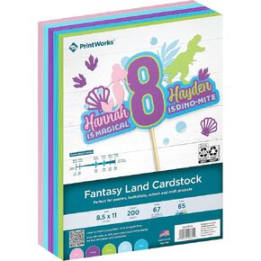 Printworks Fantasy Land Cardstock, 5 Assorted Colors, Solid Core, 200 Sheets, 8.5" x 11" (00614)