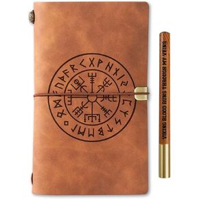InnoBeta Viking Gifts Journal for Men, Viking Stuff for Men, Viking Gifts for Men, Viking Gifts Leather Refillable Notebook, Sketchbook, Travel Diary, 7.8x5 Inches - Rune