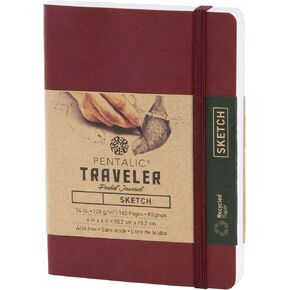 Pentalic 4" x 6" Pocket Sketchbook Traveler Journal, 160 Pages, Burgundy