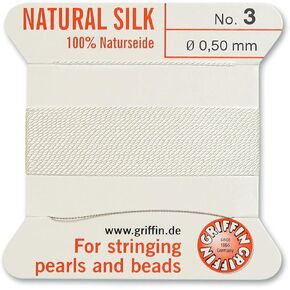 Griffin Natural Silk Thread for stringing Pearls and Beads Size #3 White