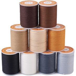 KISSITTY 9 Rolls Waxed Polyester Twisted Cord 9 Colors 1mm Round Leather Waxed Sewing Thread Braided Strings with Spool for Shoe Bag Repairing Necklace Bracelet Jewelry Craft Making