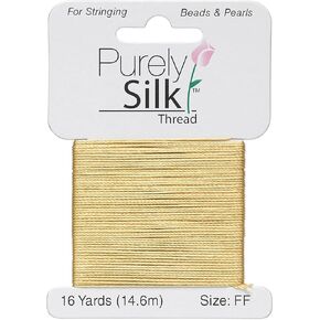 Purely Silk Simply Silk Beading Thread Cord Size FF Gold 0.015 Inch 0.38mm 16 Yards Card for Stringing Weaving Knotting Kumihimo