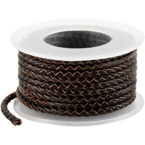 Real/Genuine Round Leather Braided Cord for Jewelry Making, Leather Bolo Cord String Rope for Crafts, Necklace, Bracelets, 5MM, 5.46 Yards