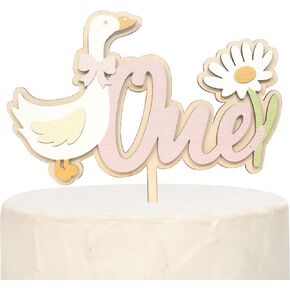 One Silly Goose Cake Topper For Girls - Goose Theme 1st Birthday Wooden Decorations, Pink Style 1st Cake Topper For Girls, One Silly Goose First Birthday Decor