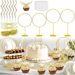 110PCS Wizard Party Chocolate Decoration Set with Gold Goal Posts Gold Candle and Golden Wings Cupcake Toppers Wings Chocolate Decoration for Birthday Theme Party Supplies
