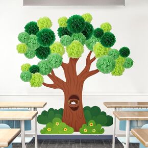 3D Classroom Tree Bulletin Board Set Big Trees for Bulletin Board Classroom Wall Decoration with Paper Cutouts Pompom Grass for Elementary Preschool Kindergarten Back to School Office Supplies