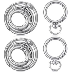 8pcs Silver Keyring Round Carabiner Keychain Clip O Rings Key Ring Clip Spring Carabiner Snap Hooks Keys Hook O Rings Clips Keychain for Chain Extender, Buckle Hooks Bags Purses and DIY Handicrafts