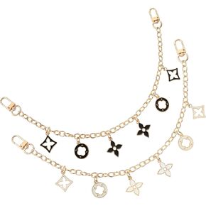 2pcs Purse Chain Strap Replacement 13.38'' Short Chain Straps Enamel Flower Charm Purse Handle Extender Decorative Bag Chains Golden Chain for Purse Handbag (White Black)