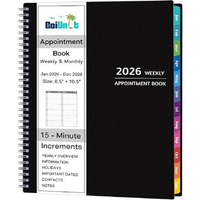 2026 Appointment Book - January - December 2026, Appointment Planner with Weekly ＆ Monthly Spread, 8.5'' x 10.5'', Large, 15 Minute Increments, 2026 Daily Planner with Pockets, Tabs, Soft Cover