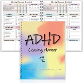128 Pages ADHD Cleaning Planner 8.5 x 11 Inch Daily Cleaning Schedule and Checklist Weekly Housekeeping Organizer Monthly Housecleaning Planner Productivity Notebook ADHD for Neurodivergent Adults