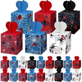 Chinco 24 Pcs Spider Goody Gift Boxes with Heart Spider Goodie Paper Candy Treat Cardboard Cookie Boxes for Birthday Party Favor Supplies
