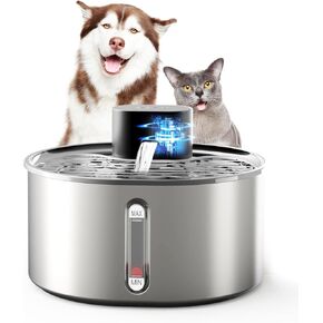 No Pump Cat Water Fountain, 3.2L/108oz Wireless Stainless Steel Pet Water Fountain with 3 Filters, Cordless Automatic Dispenser, Battery Operated Fountain with Motion Sensor, Dual Mode
