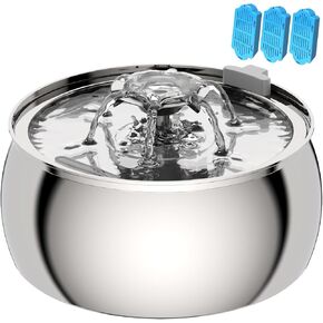 Tomxcute Cat Water Fountain - 4.0L/135oz Flower Design Fountain for Drinking - Large Capacity Stainless Steel Cat Water Fountain - Comes with 3 Replacement Filters