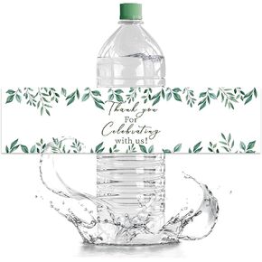 Water Bottle Label, 50Pcs Pink and White Flowers Thank You for Celebrating with Us Waterproof Bottle Stickers for Wedding Birthday Baby Shower