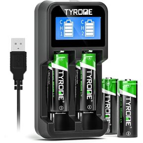 tyrone 4 Pack 18500 Rechargeable Batteries,18500 Button top Rechargeable Batteries for Flashlight, Solar Garden, [ More Than 1500mAh 3.7V Batteries with 2-Ports Smart Charger ]