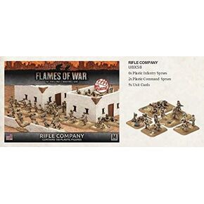 Flames of War Miniature Set: Rifle Company (Fighting First) - Tabletop Game Miniatures - Small, Teen, Adult - 6 x Plastic Infantry Sprues, 2 x Plastic Command Sprues, 5 x Unit Cards