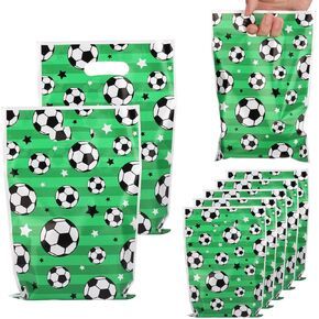 50pcs Soccer Goodie Bags, Football-Themed Goody Party Favor Bags with Handle for Team Reusable Glossy Metallic Candy Treat Wraps for Snacks Sports Events Birthday Decorations Gift Giving