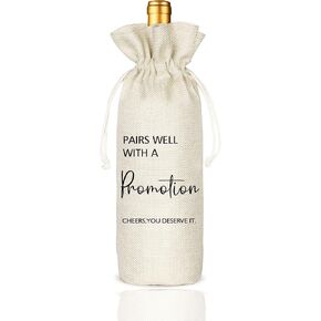 New job wine Bag, Promotion Gift, New Job Gift for her, Gift for him, Retirement Gift, Congratulations New Job Wine Bag - Burlap Drawstring Wine Bag