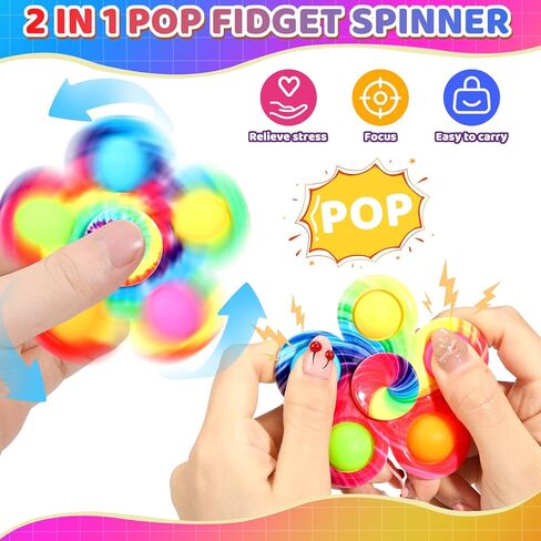 Wellvo 6 Pack Pop Fidge Spinner Toys for Kids 4-8 ، مجموعات ألعاب الحسية Fidget للأطفال 8-12 in Kuwait