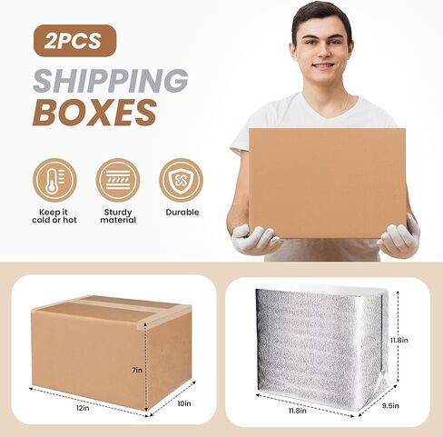 YSSOA 4 Pack Insulated Shipping Boxes with Aluminum Foil Liner,Thermal Insulation Cold Pack Shipping Boxes for Frozen, Reusable Styrofoam Cooler Box, Small Mailing Box, 12''x10''x7'' in Saudi Arabia
