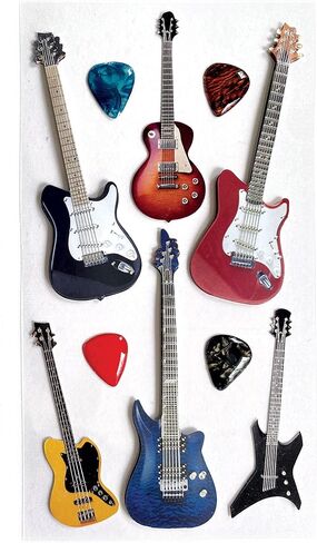 Paper House Productions Die -Cut Dimensional and Foil Scrapbook Sticker Sheet - Rockin 'Guitars in Saudi Arabia