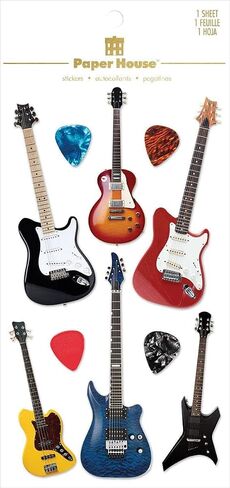 Paper House Productions Die -Cut Dimensional and Foil Scrapbook Sticker Sheet - Rockin 'Guitars in Saudi Arabia