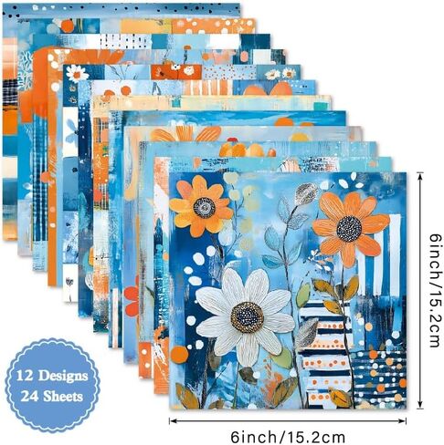 24 ورقة 6 "× 6" عباد Sunflower Daisy Scrapbook Paper Spring تحت عنوان بطاقة أحادية الجانب لمجلة Scrapbooking (R2411) in Kuwait