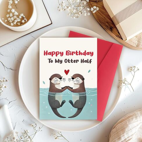 Funny Birthday Gifts Cards for Husband Wife Boyfriend Girlfriend, Happy Birthday To My Otter Half, Cute Otter Gifts, Sweet Husband Birthday Card from Wife in Saudi Arabia