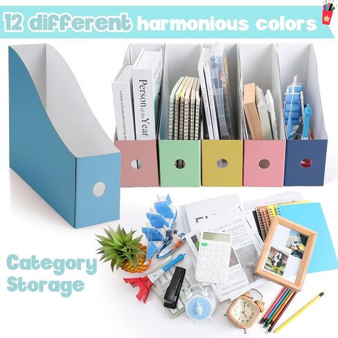 Colarr 36 Pack Cardboard Magazine Holder 12 Colors Magazine File Holder Magazine Storage Box Office Folders Organizer File Folder Bin for Home Office School Desk Supplies (Light Color) in Kuwait