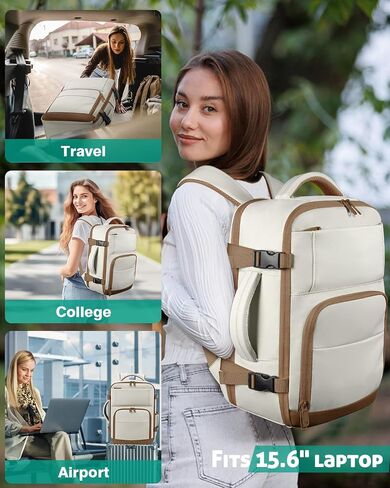 Travel Backpack For Women, Carry On Backpack for Men Flight Approved Airline Personal Item Travel Bag TSA Business 15.6 in Laptop Mochila, Travels Essentials Bookbag for Work Weekender Hiking (Beige) in Kuwait