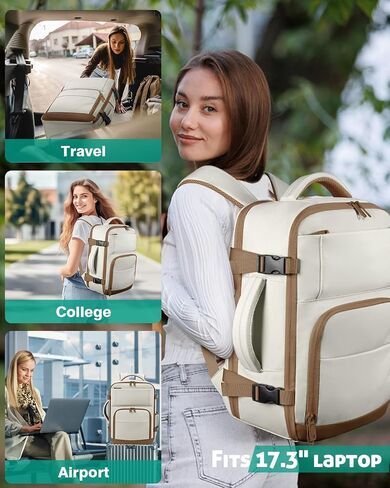 Travel Backpack For Women, Carry On Backpack for Men Flight Approved Airline Personal Item Travel Bag TSA Business 15.6 in Laptop Mochila, Travels Essentials Bookbag for Work Weekender Hiking (Beige) in Kuwait