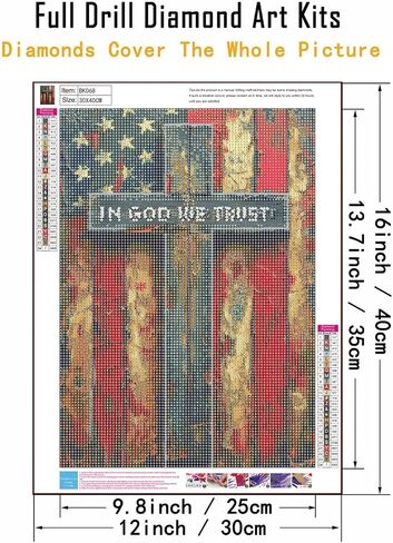 puonidwo 5D American Flag with Cross Diamond Painting Kits for Adults Beginners, Independence Day Full Round Drill Diamond Art Kits, for Home Wall Decor 12X16 Inch in Saudi Arabia