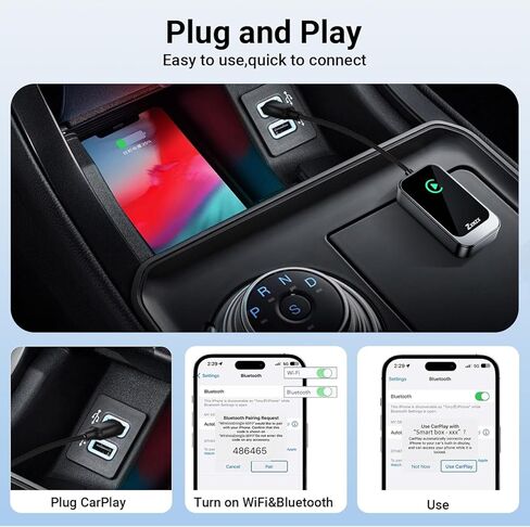 محول Carplay اللاسلكي، محول Carplay اللاسلكي، يحول السلكي إلى دونجل Carplay اللاسلكي لتوصيل التحكم اللاسلكي وتشغيل Carplay مناسب لشاشة iPhone iOS Carplay للسيارة A51 in Kuwait
