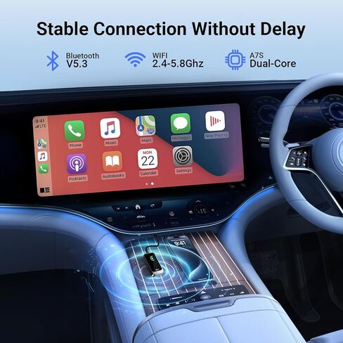 محول Carplay اللاسلكي، محول Carplay اللاسلكي، يحول السلكي إلى دونجل Carplay اللاسلكي لتوصيل التحكم اللاسلكي وتشغيل Carplay مناسب لشاشة iPhone iOS Carplay للسيارة A51 in Kuwait