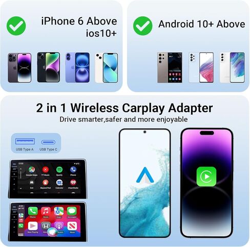 محول Carplay اللاسلكي، محول Carplay اللاسلكي، يحول السلكي إلى دونجل Carplay اللاسلكي لتوصيل التحكم اللاسلكي وتشغيل Carplay مناسب لشاشة iPhone iOS Carplay للسيارة A51 in Kuwait