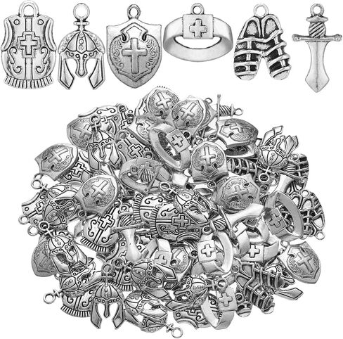 180 Pcs Bible Theme Charms Pendants Put on the Full Armor Alloy Pendant Sunday Craft Belt Helmet Armor Charms Bulk for DIY Bracelet Necklace Jewelry Making in Saudi Arabia