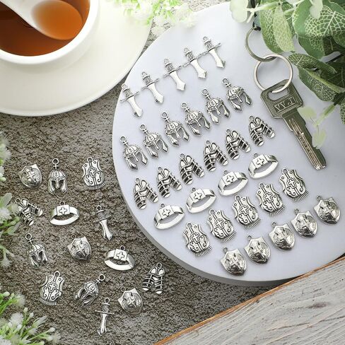 180 Pcs Bible Theme Charms Pendants Put on the Full Armor Alloy Pendant Sunday Craft Belt Helmet Armor Charms Bulk for DIY Bracelet Necklace Jewelry Making in Saudi Arabia