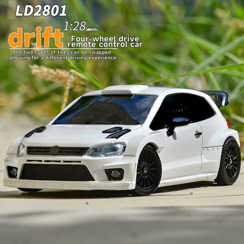 LD2801 Mini RC Drift Car 1/28 Scale RTR Remote Control 4WD Racing Cars with 4PCS Drift Tires and LED Searchlight for Hobby Gift (Blue) in Kuwait