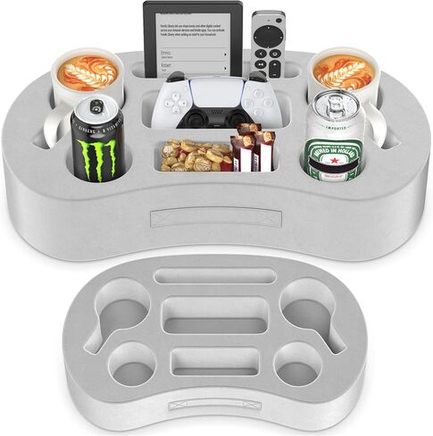 Couch Cup Holder Pillow with 6 Slots, Couch Caddy & Buddy with Armrest Cushion As Gaming Pillow, Couch Drink or Snack Holder, Sofa Organizer for Cup, Drink, Game Controller, Remote, Phone in Saudi Arabia