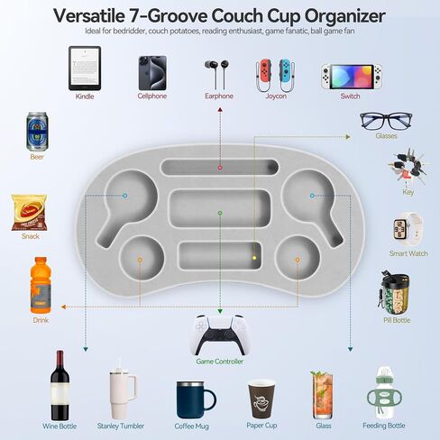 Couch Cup Holder Pillow with 6 Slots, Couch Caddy & Buddy with Armrest Cushion As Gaming Pillow, Couch Drink or Snack Holder, Sofa Organizer for Cup, Drink, Game Controller, Remote, Phone in Saudi Arabia
