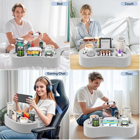 Couch Cup Holder Pillow with 6 Slots, Couch Caddy & Buddy with Armrest Cushion As Gaming Pillow, Couch Drink or Snack Holder, Sofa Organizer for Cup, Drink, Game Controller, Remote, Phone in Saudi Arabia