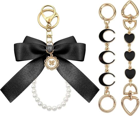 3PCS Bag Extension Chain Bow Keychain Kits, Bag Strap Extenders, Double Sided Extender Chain, Purse Strap Chain (Black) in Saudi Arabia