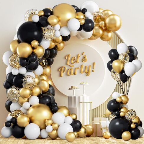 Black Gold Balloon Arch Kit ، 137 PCS Balloon Garland Kit Confetti Metalti مع شريط بالونات لحفل الزفاف ، عيد ميلاد ، التخرج ، رأس السنة الجديدة ، ديكور حفلات خاصة الأحداث in Kuwait