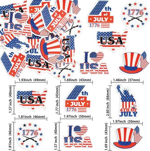 Ephlyn 54Pcs 4th of July Edible Cupcake Toppers American Flag Patriotic Cake Decorations Wafer Paper USA Independence Day for July 4th Party Supplies Blue Red White in Kuwait