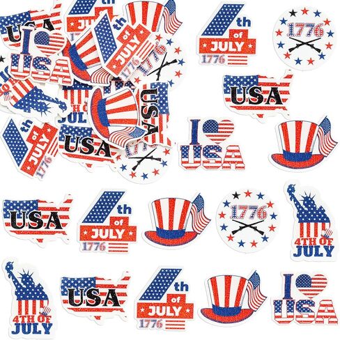 Ephlyn 54Pcs 4th of July Edible Cupcake Toppers American Flag Patriotic Cake Decorations Wafer Paper USA Independence Day for July 4th Party Supplies Blue Red White in Kuwait
