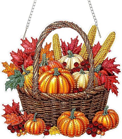 SENQAO Halloween Diamond Art Kits للمبتدئين للبالغين ، DIY أكريليك 5D الخاص بكريستال ماس جيم فنية معلقة زخرفة لديكور الجدار المنزلي والهدية （سلة القرع الخريف） in Kuwait