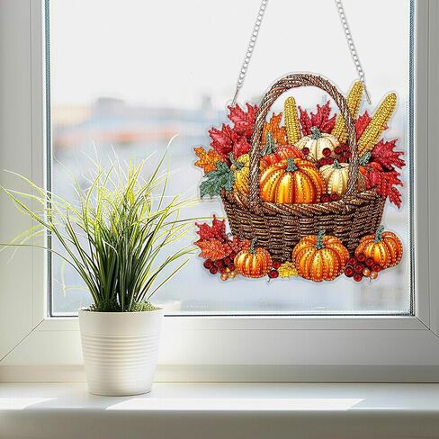 SENQAO Halloween Diamond Art Kits للمبتدئين للبالغين ، DIY أكريليك 5D الخاص بكريستال ماس جيم فنية معلقة زخرفة لديكور الجدار المنزلي والهدية （سلة القرع الخريف） in Kuwait
